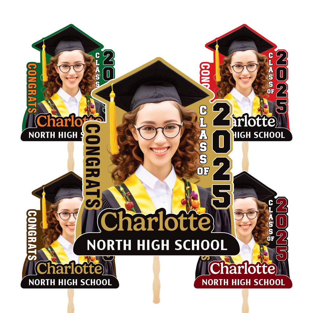 Custom Face Fans With Wooden Handle, Graduation Head, Grad Face Fans, Class of 2025 Head Fans, Graduation Faces on a Stick