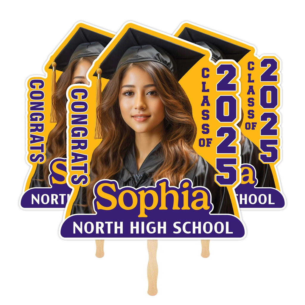 Custom Face Fans With Wooden Handle, Graduation Head, Grad Face Fans, Class of 2025 Head Fans, Graduation Faces on a Stick