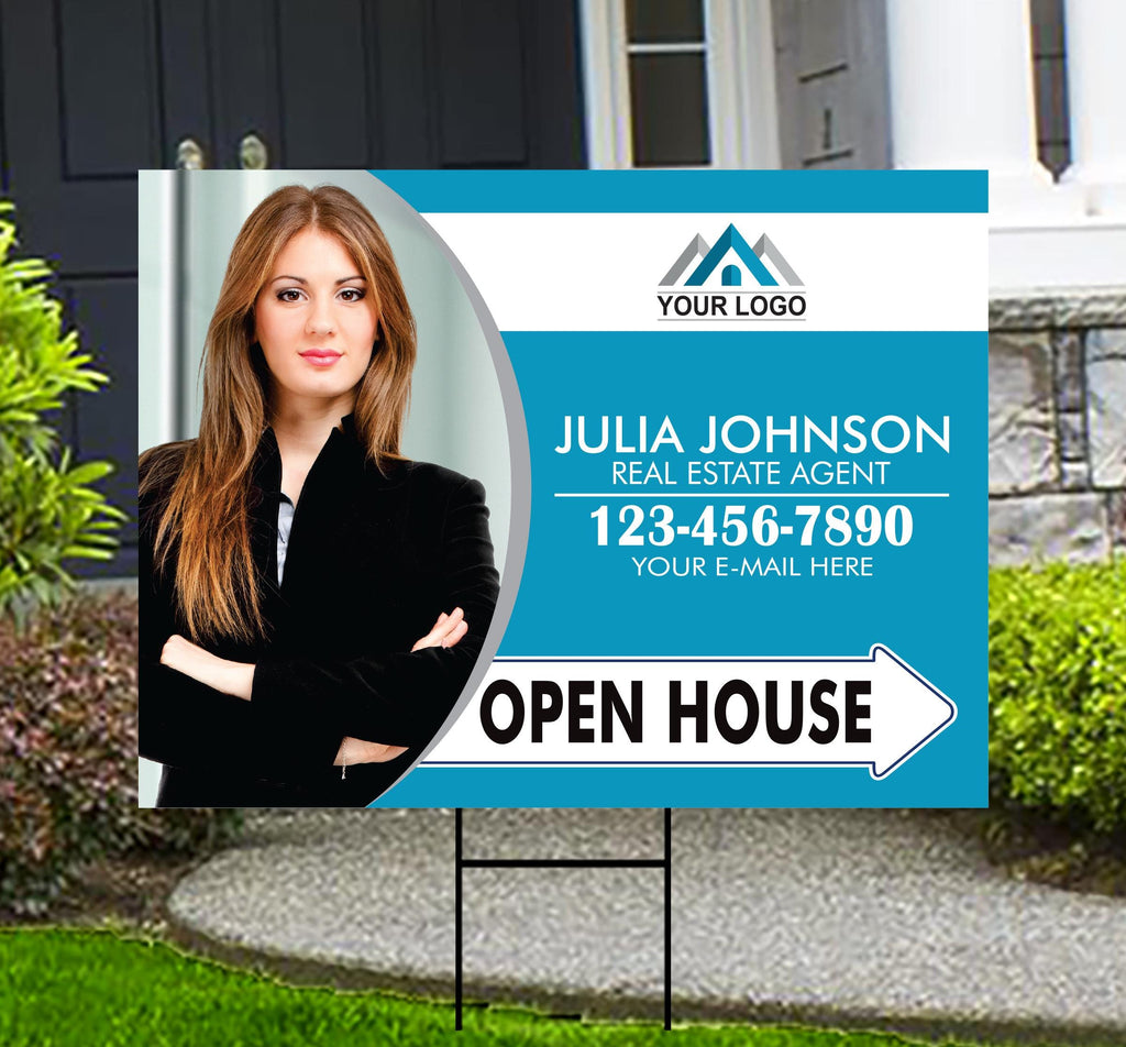 Personalized Real Estate Yard Sign - Coroplast Personalized Open House Yard Sign, Custom For Sale Realtor Lawn Sign with Metal H-Stake