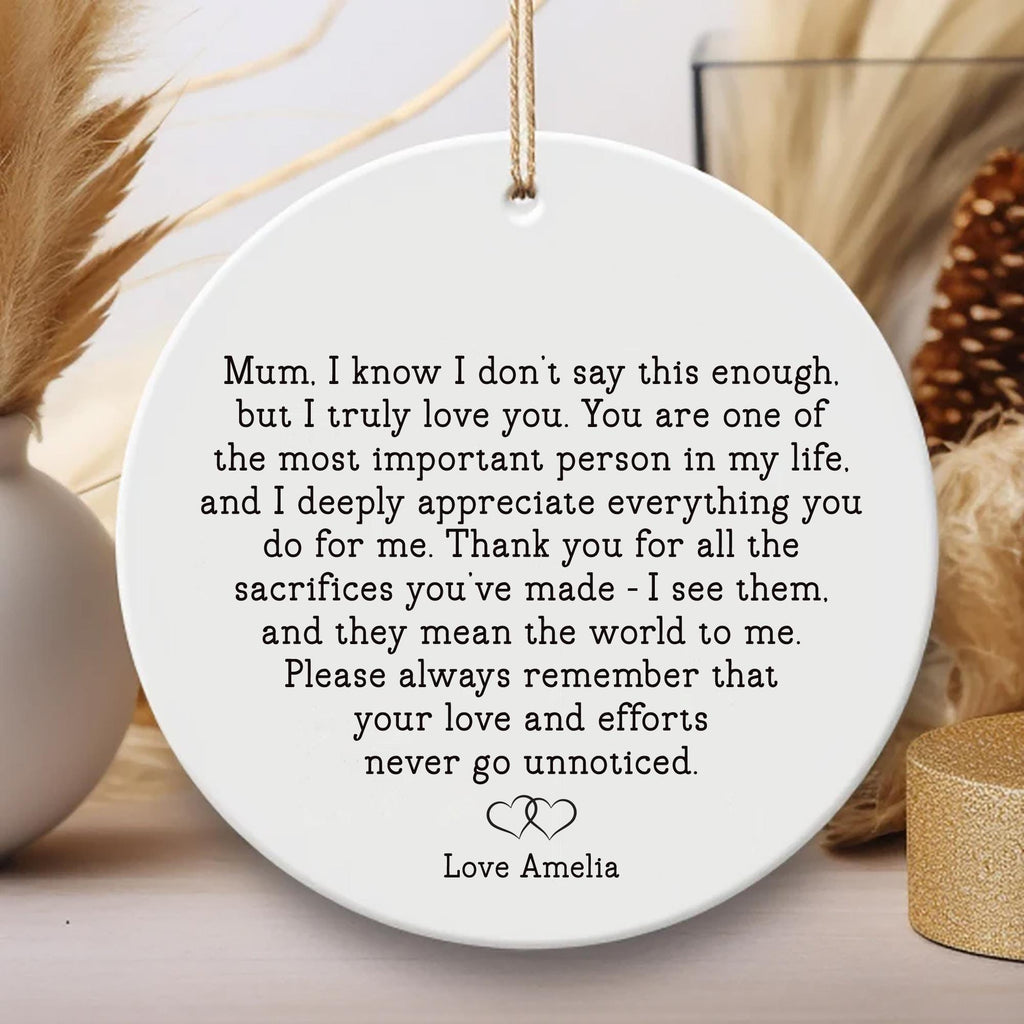Personalized Mum Ornament, Ceramic Keepsake Gift, Mother’s Day Gift, Birthday Gift for Mum, Thank You Mum Present, Custom Gift for Her