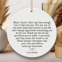 Personalized Mum Ornament, Ceramic Keepsake Gift, Mother’s Day Gift, Birthday Gift for Mum, Thank You Mum Present, Custom Gift for Her