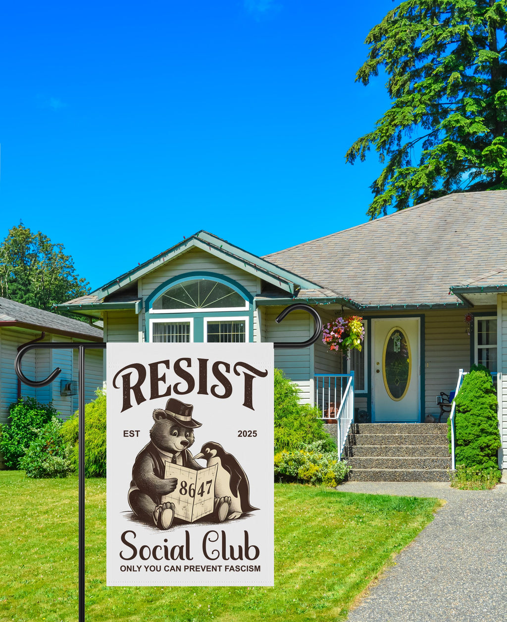 Bears Penguins RESIST Garden Flag, 12x18 Inch Double Sided, Resist Hate Flag, Anti-Trump, Funny Anti-Trump Anti-Elon Flag, Political Flag