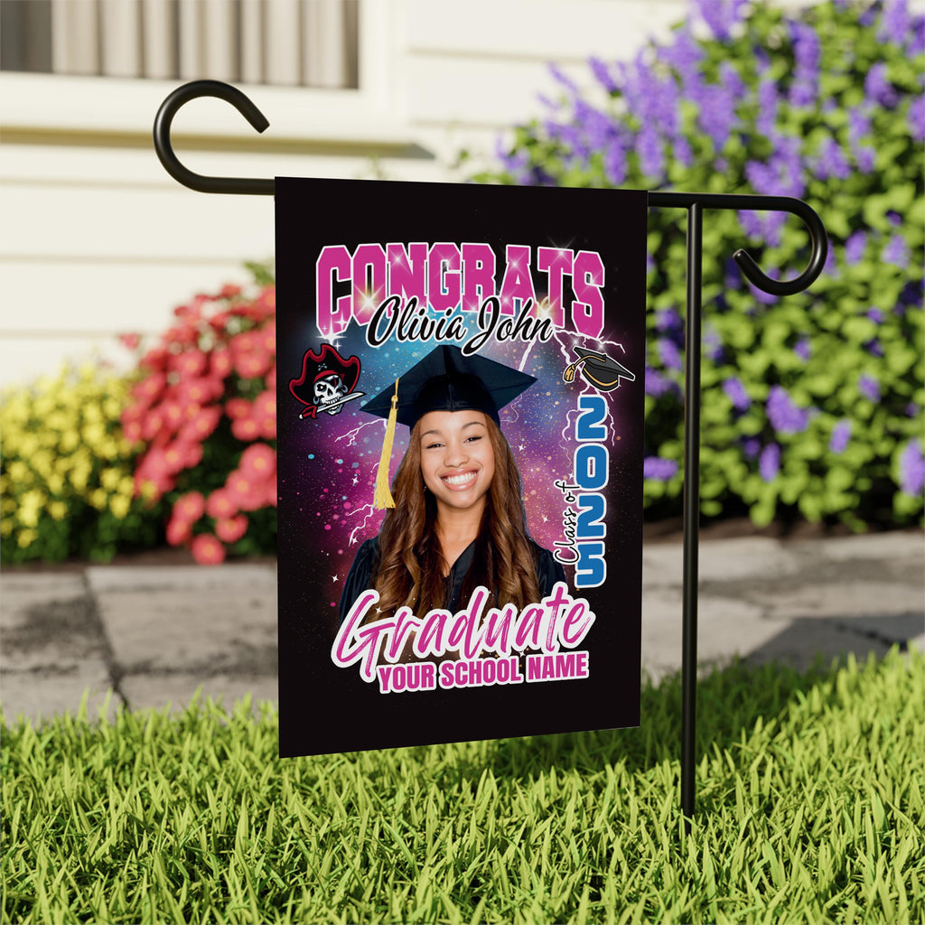 Personalized Graduation Garden Flag with Photo, Double Sided, Custom Name & School, Graduation Decoration 2025 Yard Sign, Class of 2025 Flag