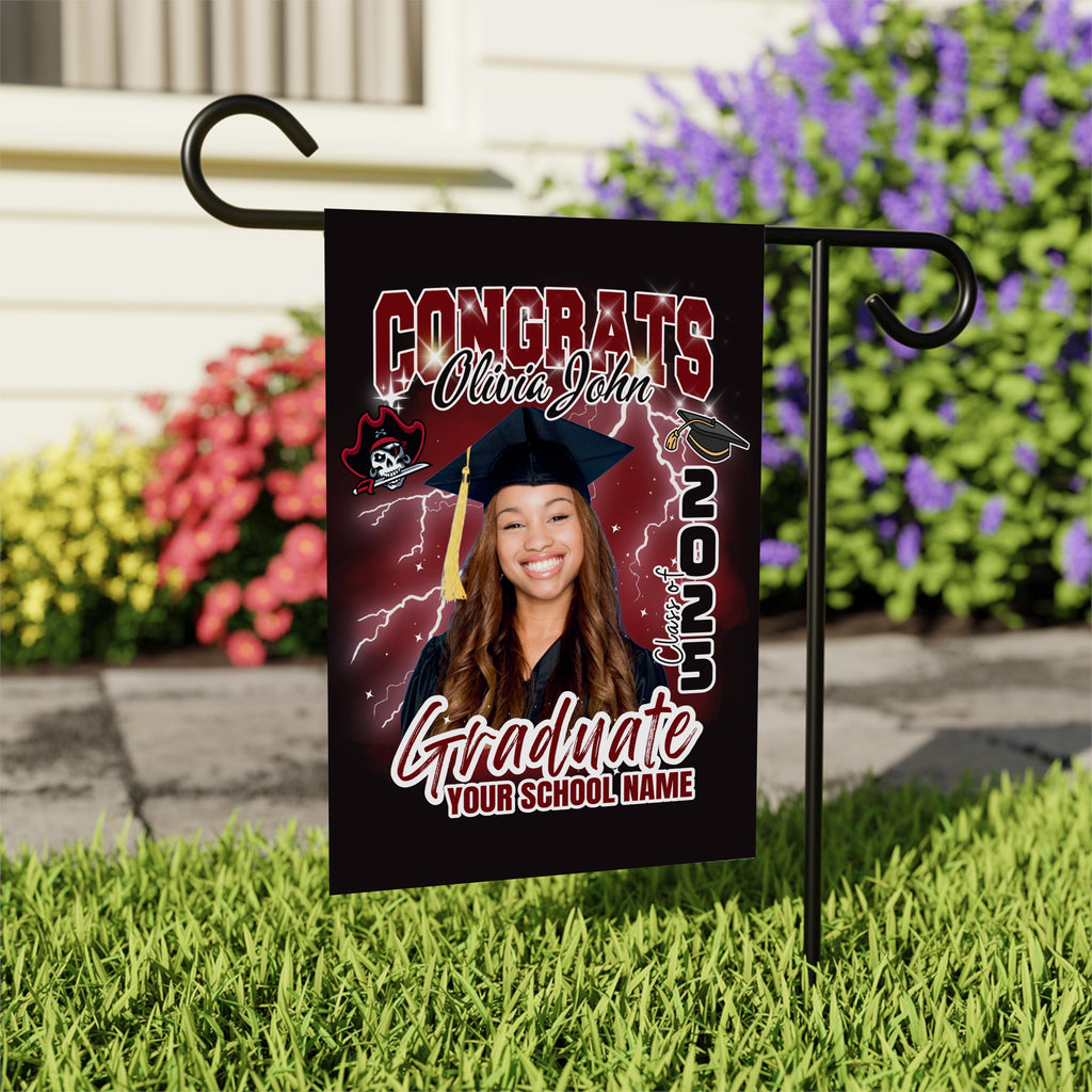 Personalized Graduation Garden Flag with Photo, Double Sided, Custom Name & School, Graduation Decoration 2025 Yard Sign, Class of 2025 Flag
