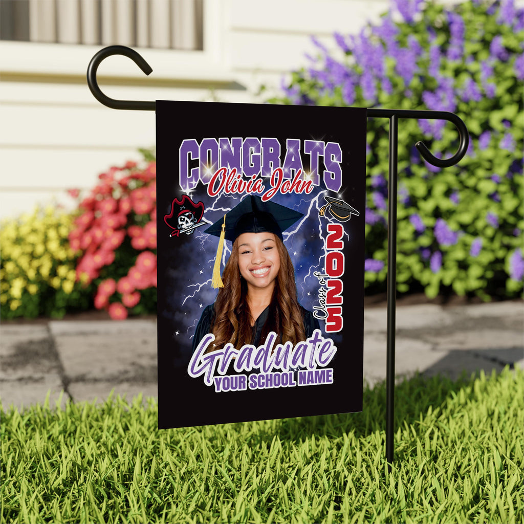 Personalized Graduation Garden Flag with Photo, Double Sided, Custom Name & School, Graduation Decoration 2025 Yard Sign, Class of 2025 Flag