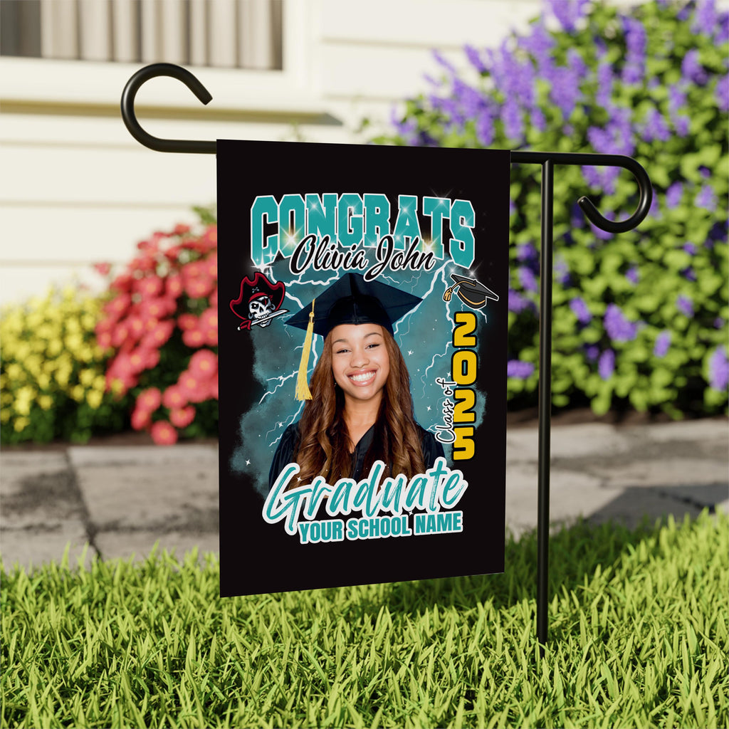 Personalized Graduation Garden Flag with Photo, Double Sided, Custom Name & School, Graduation Decoration 2025 Yard Sign, Class of 2025 Flag
