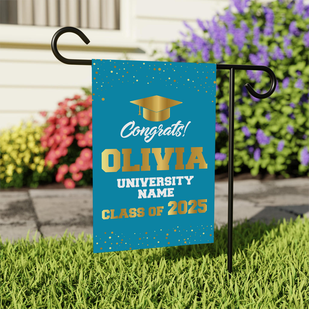 Personalized College Graduation Garden Flag, Double Sided Custom School, University Logo, Class of 2025 Yard Sign, Graduate Celebration Flag