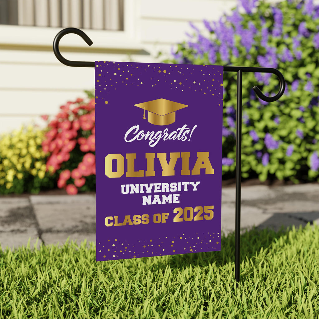 Personalized College Graduation Garden Flag, Double Sided Custom School, University Logo, Class of 2025 Yard Sign, Graduate Celebration Flag