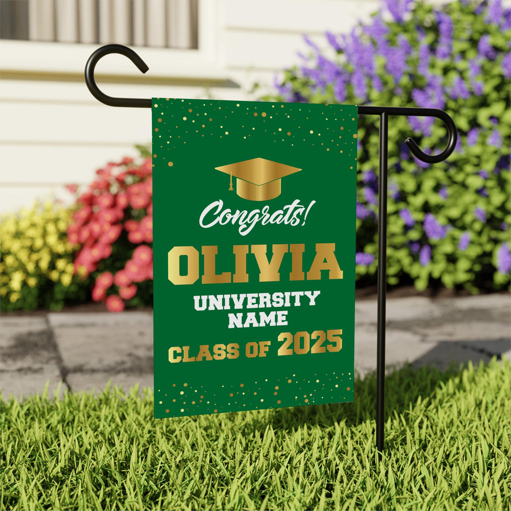 Personalized College Graduation Garden Flag, Double Sided Custom School, University Logo, Class of 2025 Yard Sign, Graduate Celebration Flag