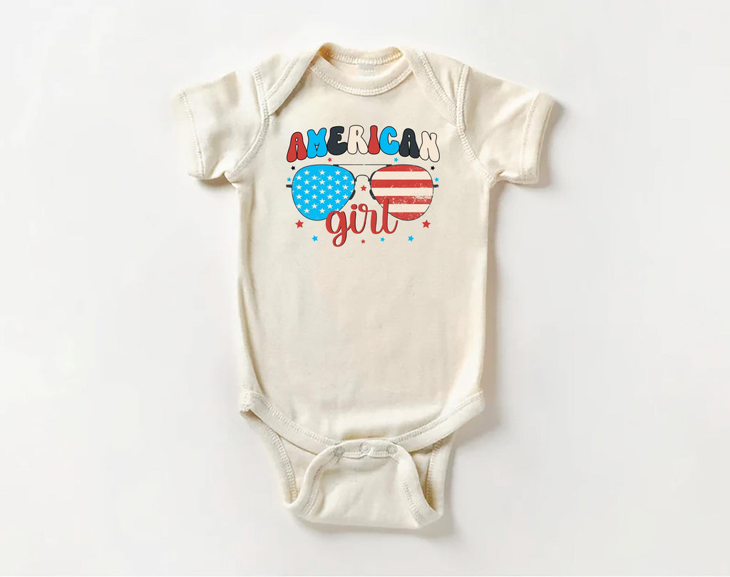 American Girl Baby Bodysuit, Baby Shirt, Toddler Sweatshirt - Retro Patriotic Outfit, Cute 4th of July Baby Gift, Red White Blue Clothes