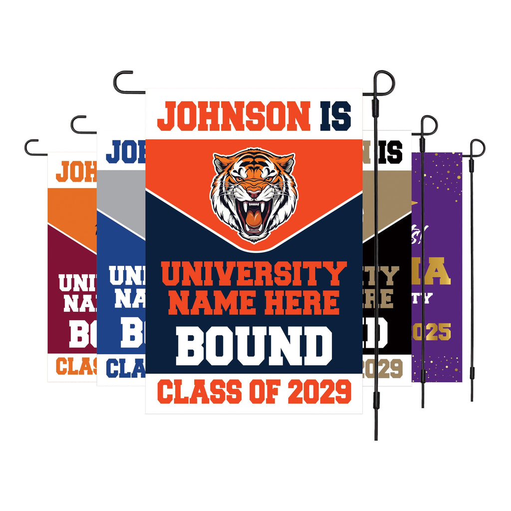 Personalized College Bound Garden Flag, Double Sided Future Graduate Custom Decor, University Bound Yard Sign, Class of 2025 Graduation Flag