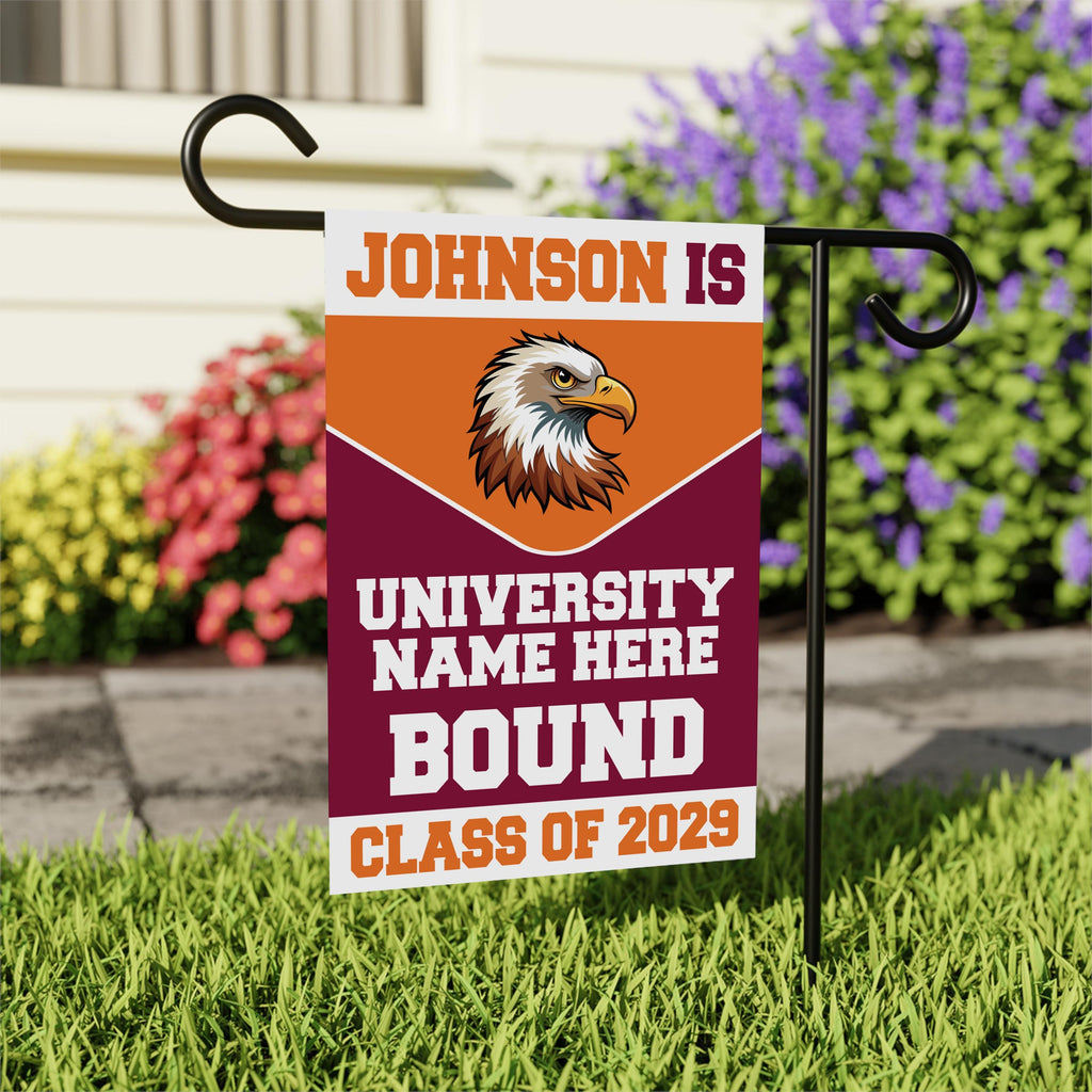 Personalized College Bound Garden Flag, Double Sided Future Graduate Custom Decor, University Bound Yard Sign, Class of 2025 Graduation Flag