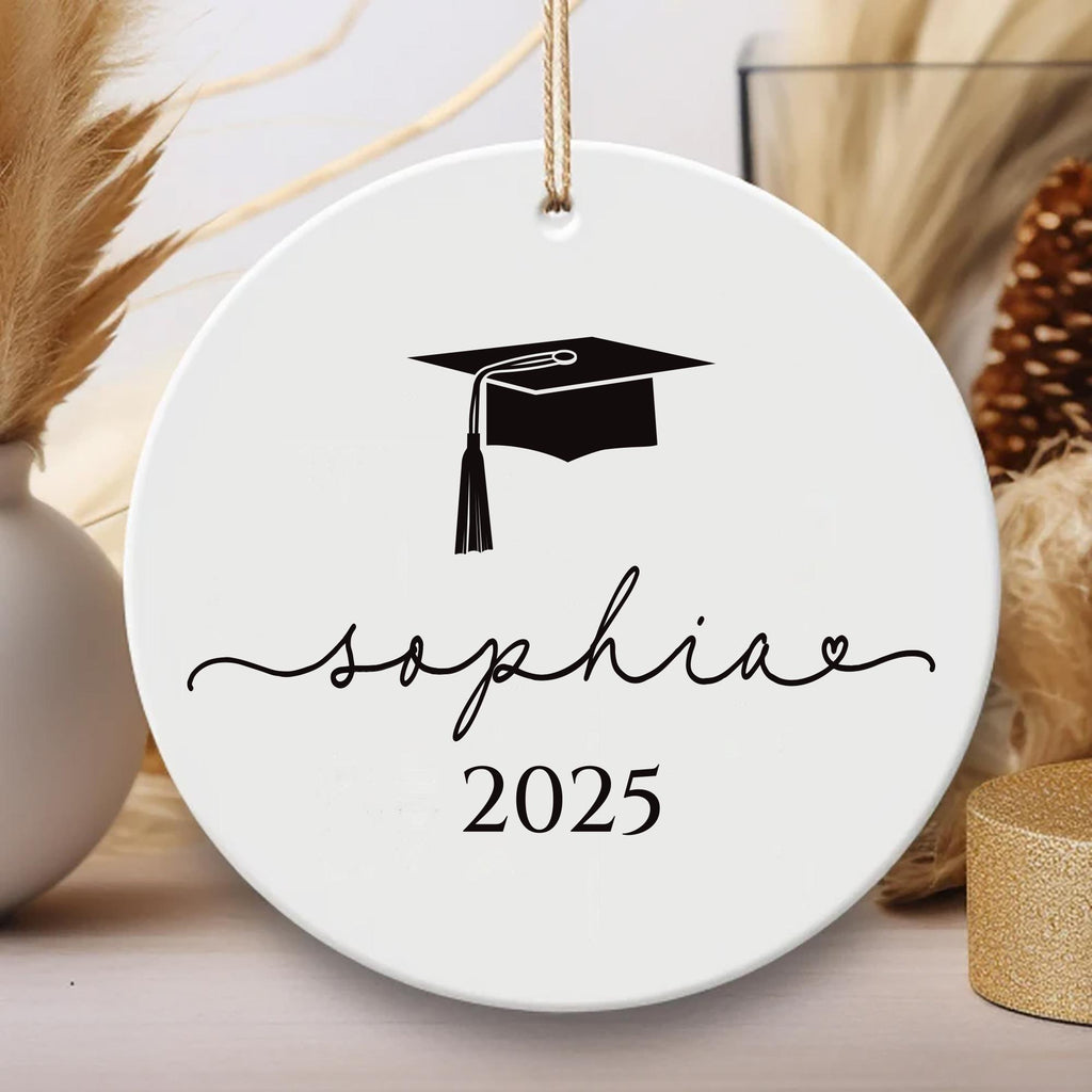Personalized Graduation Ornament, Ceramic Keepsake Gift, Class of 2025 College Graduation, Master’s or PhD Degree Present, Custom Grad Gift