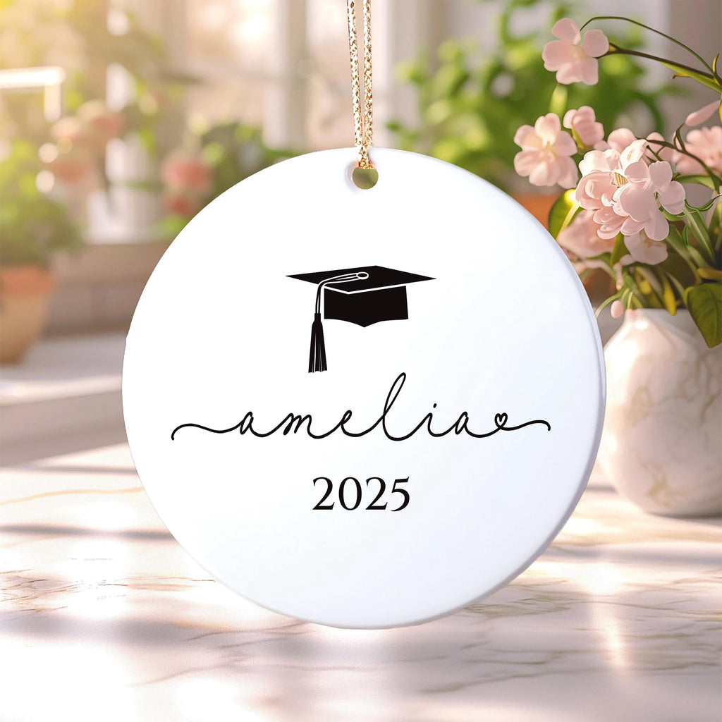 Personalized Graduation Ornament, Ceramic Keepsake Gift, Class of 2025 College Graduation, Master’s or PhD Degree Present, Custom Grad Gift