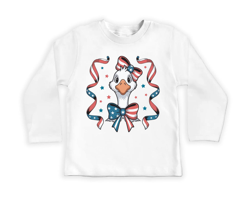 4th of July Goose Baby Bodysuit, Baby Shirt, Toddler Sweatshirt - America Coquette Outfit, Patriotic FOJ Bows, Cute Coquette Fourth Gift