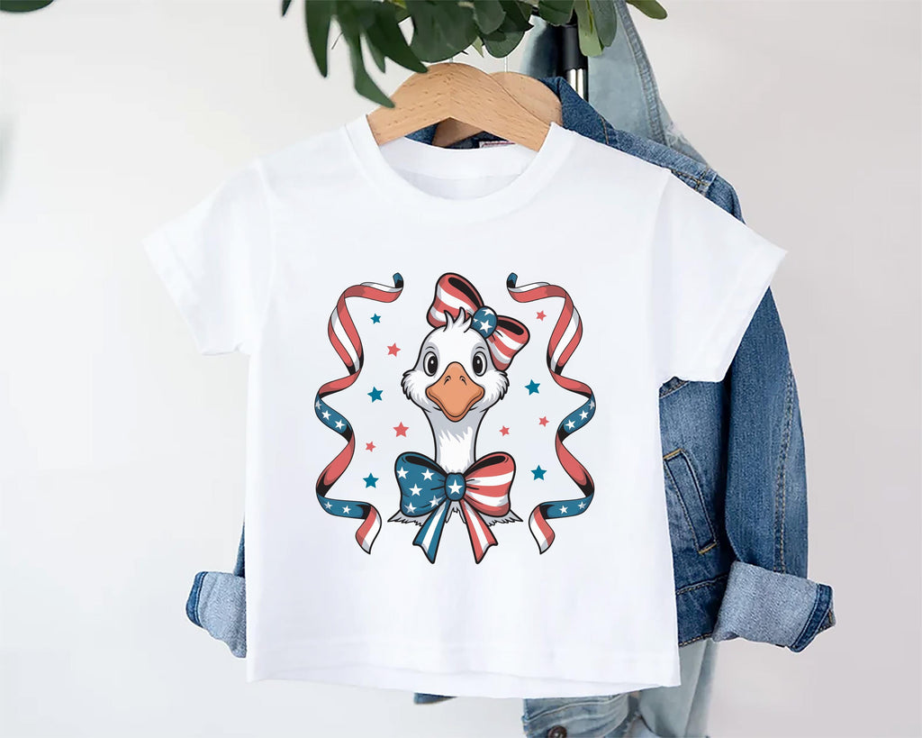 4th of July Goose Baby Bodysuit, Baby Shirt, Toddler Sweatshirt - America Coquette Outfit, Patriotic FOJ Bows, Cute Coquette Fourth Gift
