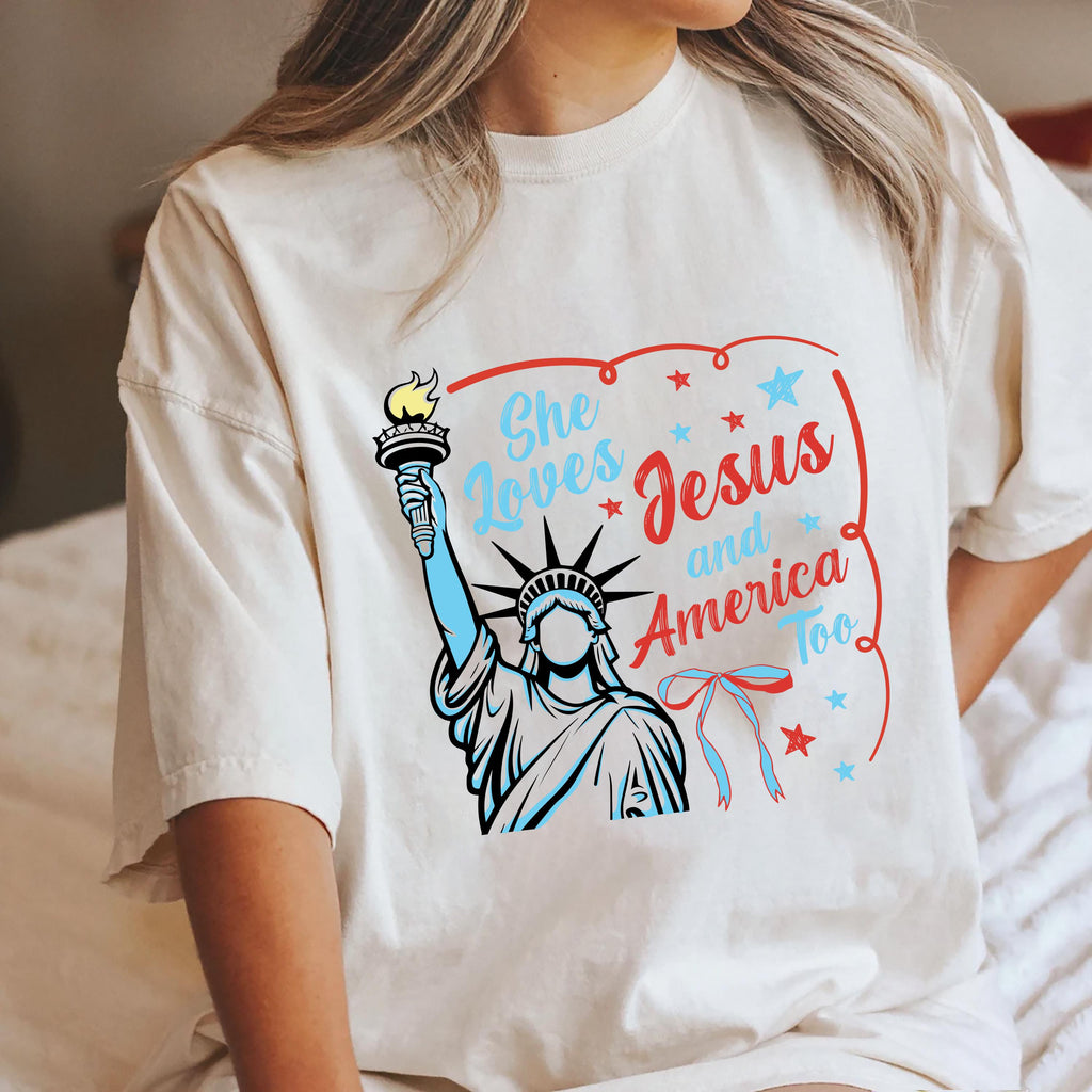 She Loves Jesus and America Too Short Sleeve T-Shirt