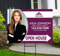 Personalized Real Estate Yard Sign - Coroplast Personalized Open House Yard Sign, Custom For Sale Realtor Lawn Sign with Metal H-Stake