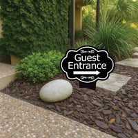 Guest Entrance Yard Sign 10” x 14” - Rust-free Aluminum Directional Guest Entrance Sign for Lawn, Guest Entrance Sign with Integrated Stake