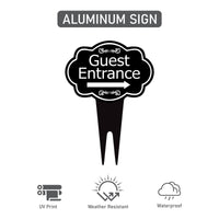 Guest Entrance Yard Sign 10” x 14” - Rust-free Aluminum Directional Guest Entrance Sign for Lawn, Guest Entrance Sign with Integrated Stake