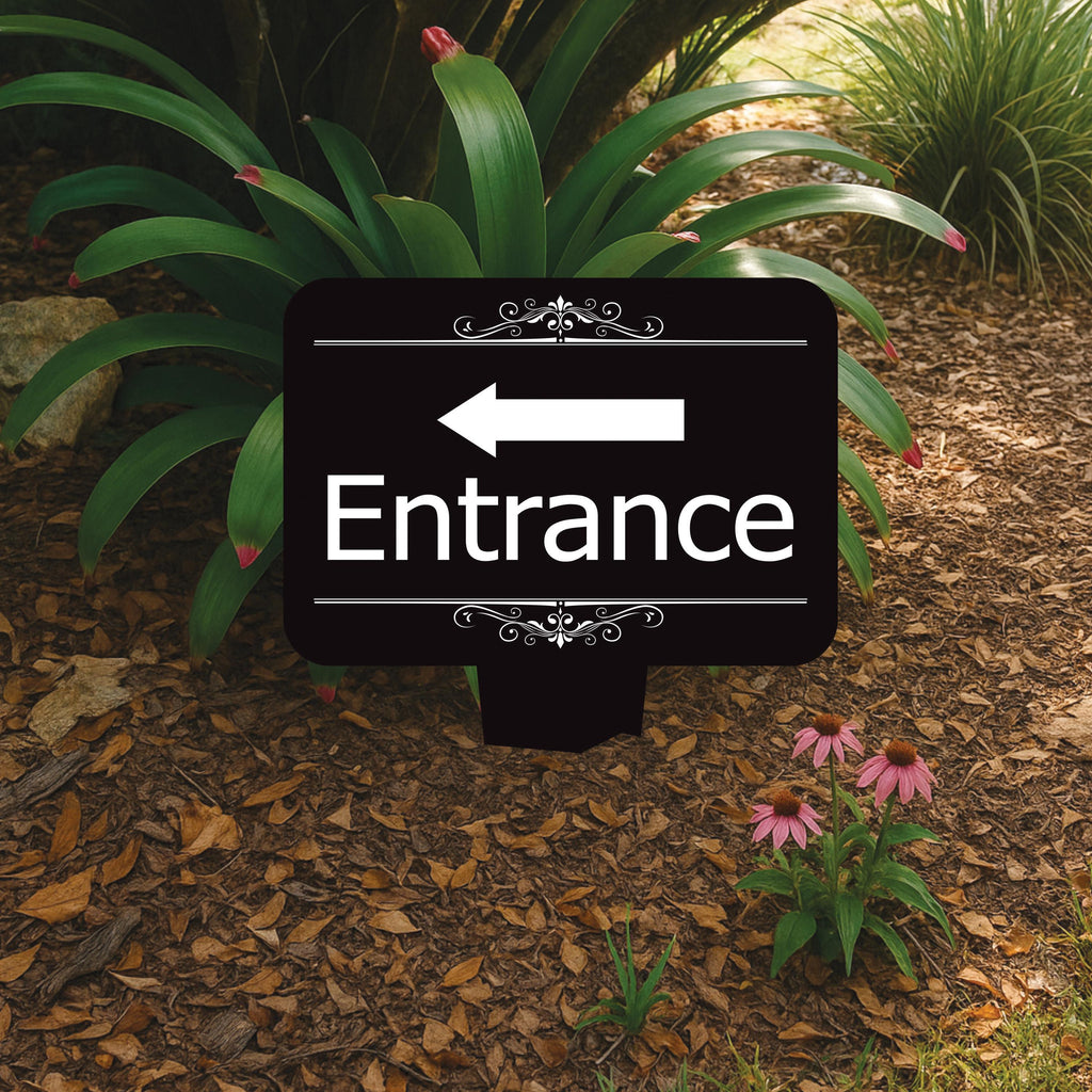 Entrance Yard Sign 10” x 14” - Rust-free Aluminum Directional Entrance Sign for Front Door, Arrow Enter Sign with Integrated Stake