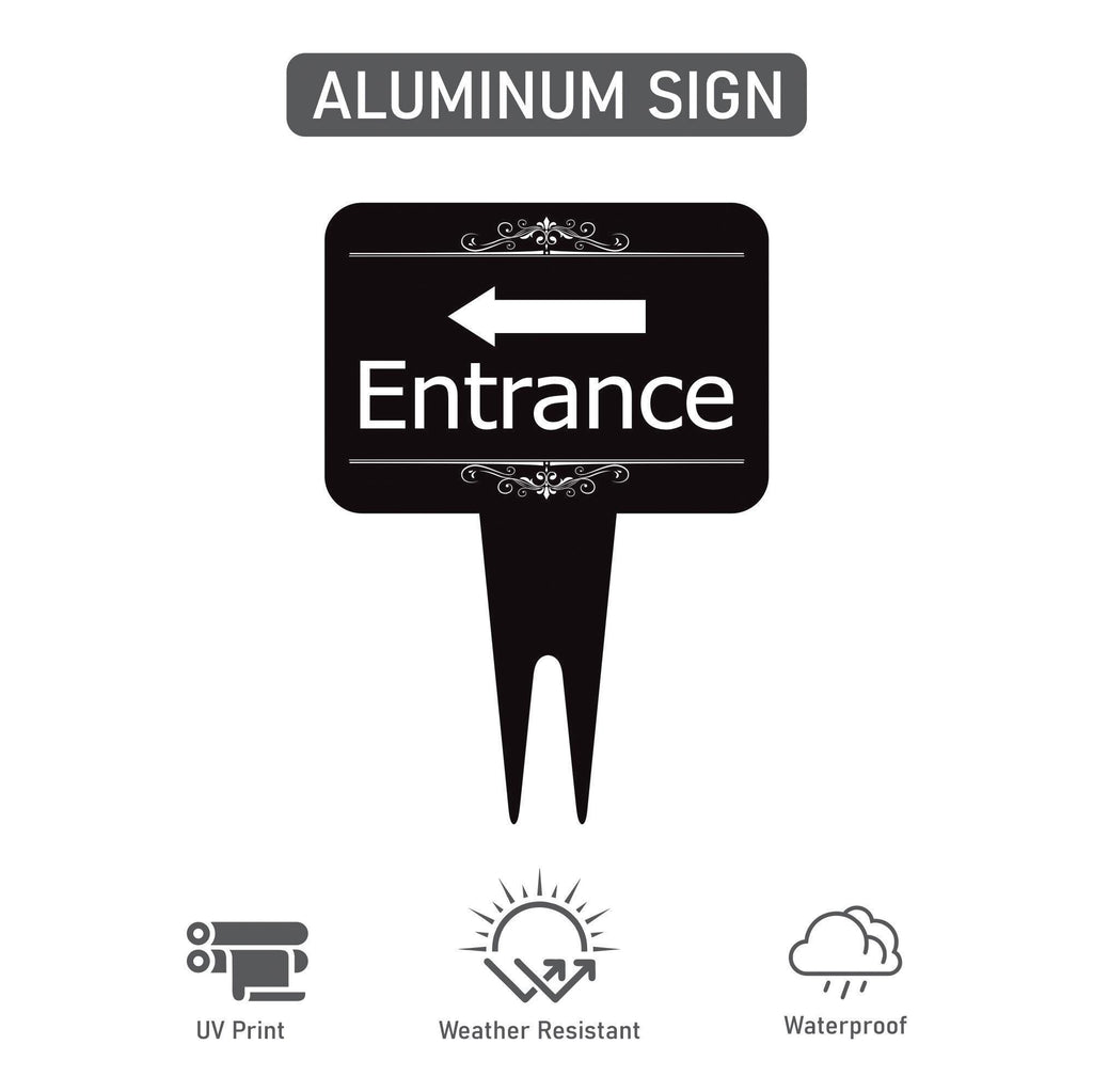 Entrance Yard Sign 10” x 14” - Rust-free Aluminum Directional Entrance Sign for Front Door, Arrow Enter Sign with Integrated Stake