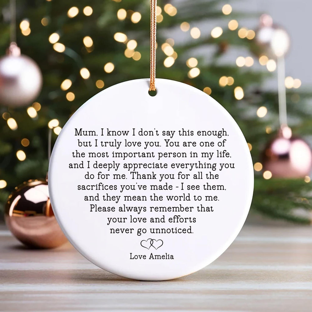Personalized Mum Ornament, Ceramic Keepsake Gift, Mother’s Day Gift, Birthday Gift for Mum, Thank You Mum Present, Custom Gift for Her