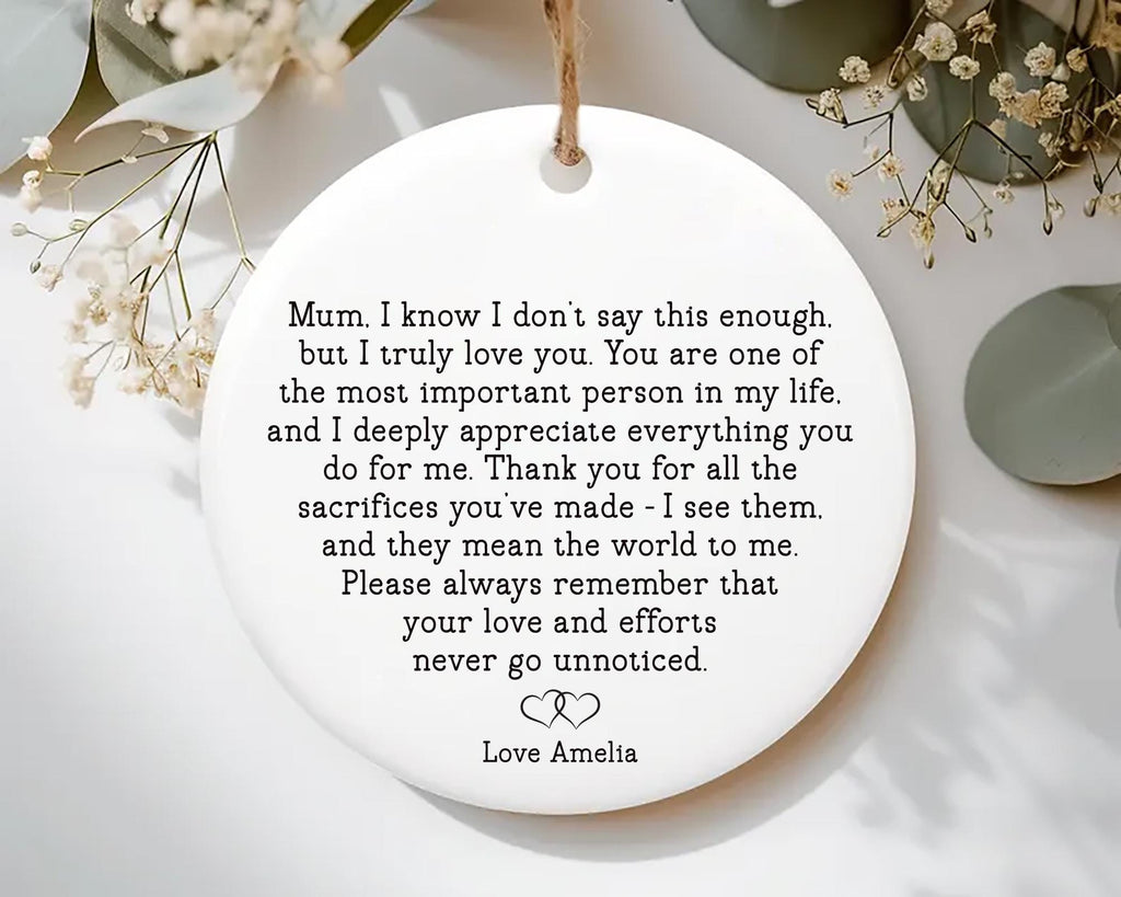 Personalized Mum Ornament, Ceramic Keepsake Gift, Mother’s Day Gift, Birthday Gift for Mum, Thank You Mum Present, Custom Gift for Her