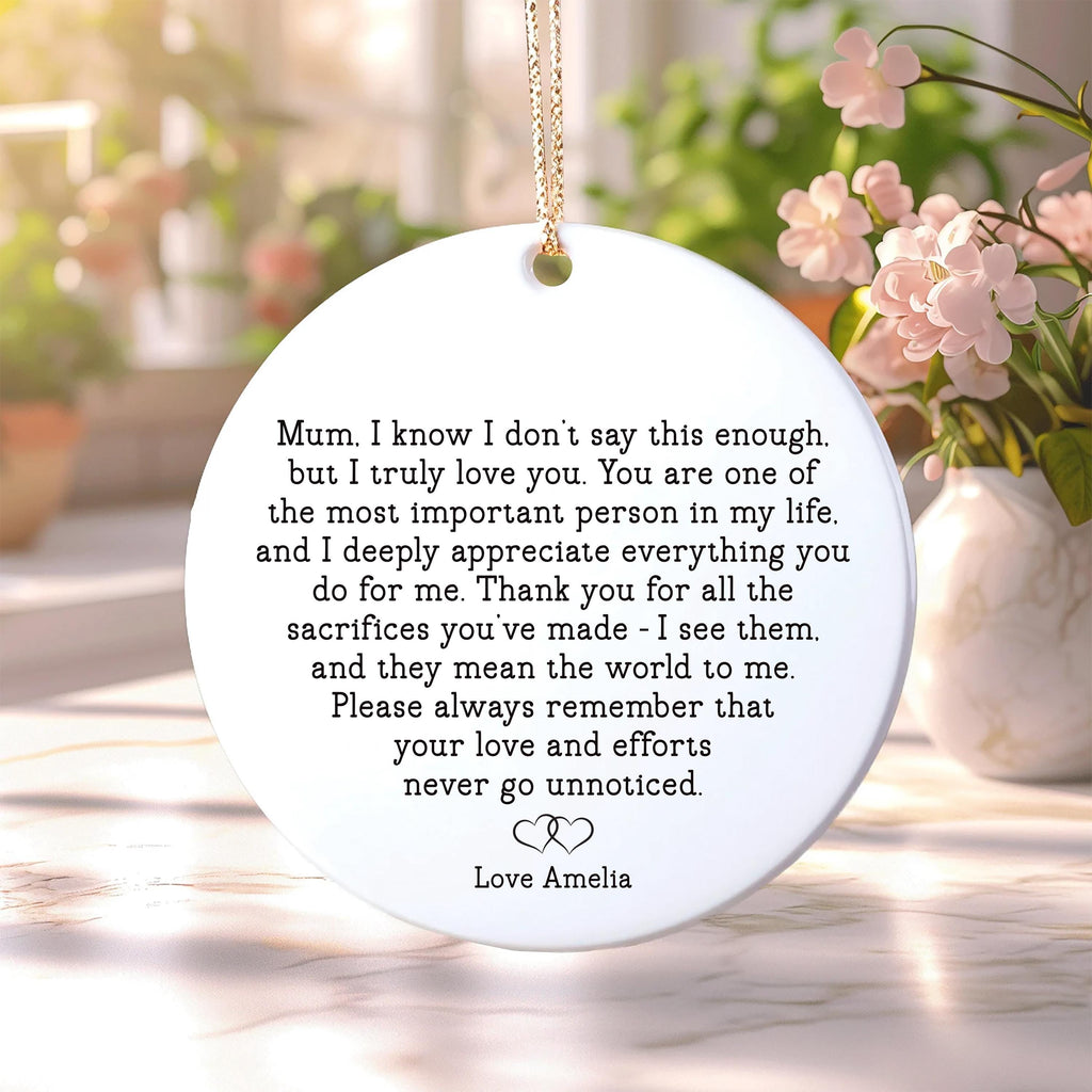 Personalized Mum Ornament, Ceramic Keepsake Gift, Mother’s Day Gift, Birthday Gift for Mum, Thank You Mum Present, Custom Gift for Her