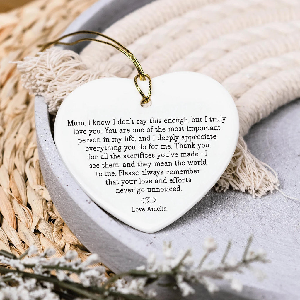 Personalized Mum Ornament, Ceramic Keepsake Gift, Mother’s Day Gift, Birthday Gift for Mum, Thank You Mum Present, Custom Gift for Her