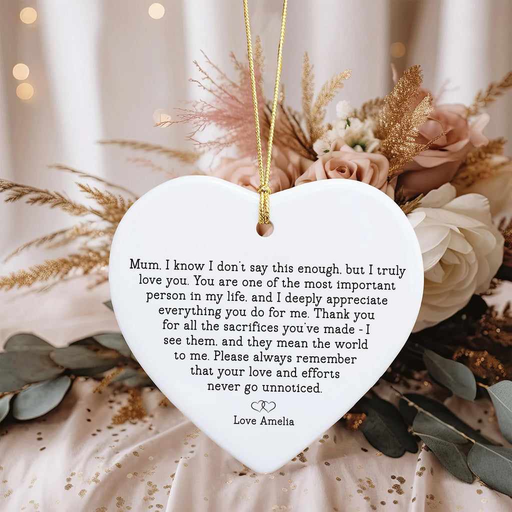 Personalized Mum Ornament, Ceramic Keepsake Gift, Mother’s Day Gift, Birthday Gift for Mum, Thank You Mum Present, Custom Gift for Her