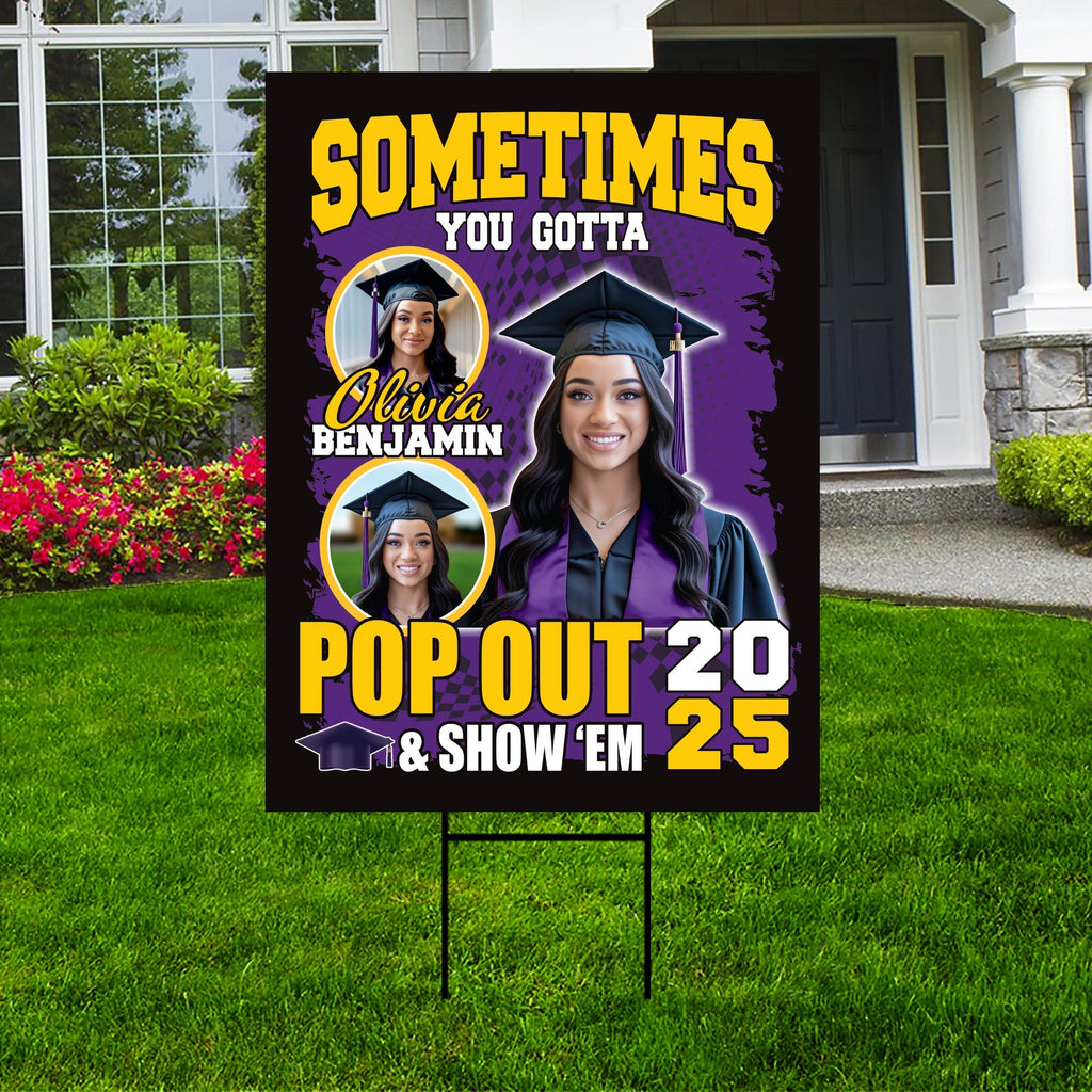 Personalized Graduation Yard Sign 2025 with Photo - Pop Out and Show Em, Class of 2025, Custom Graduation 2025 Yard Sign with Metal H-Stake