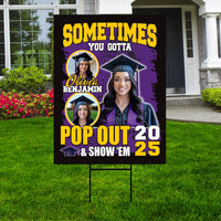 Personalized Graduation Yard Sign 2025 with Photo - Pop Out and Show Em, Class of 2025, Custom Graduation 2025 Yard Sign with Metal H-Stake