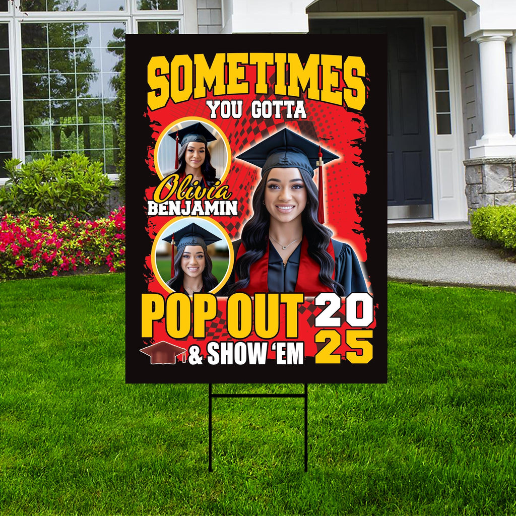 Personalized Graduation Yard Sign 2025 with Photo - Pop Out and Show Em, Class of 2025, Custom Graduation 2025 Yard Sign with Metal H-Stake