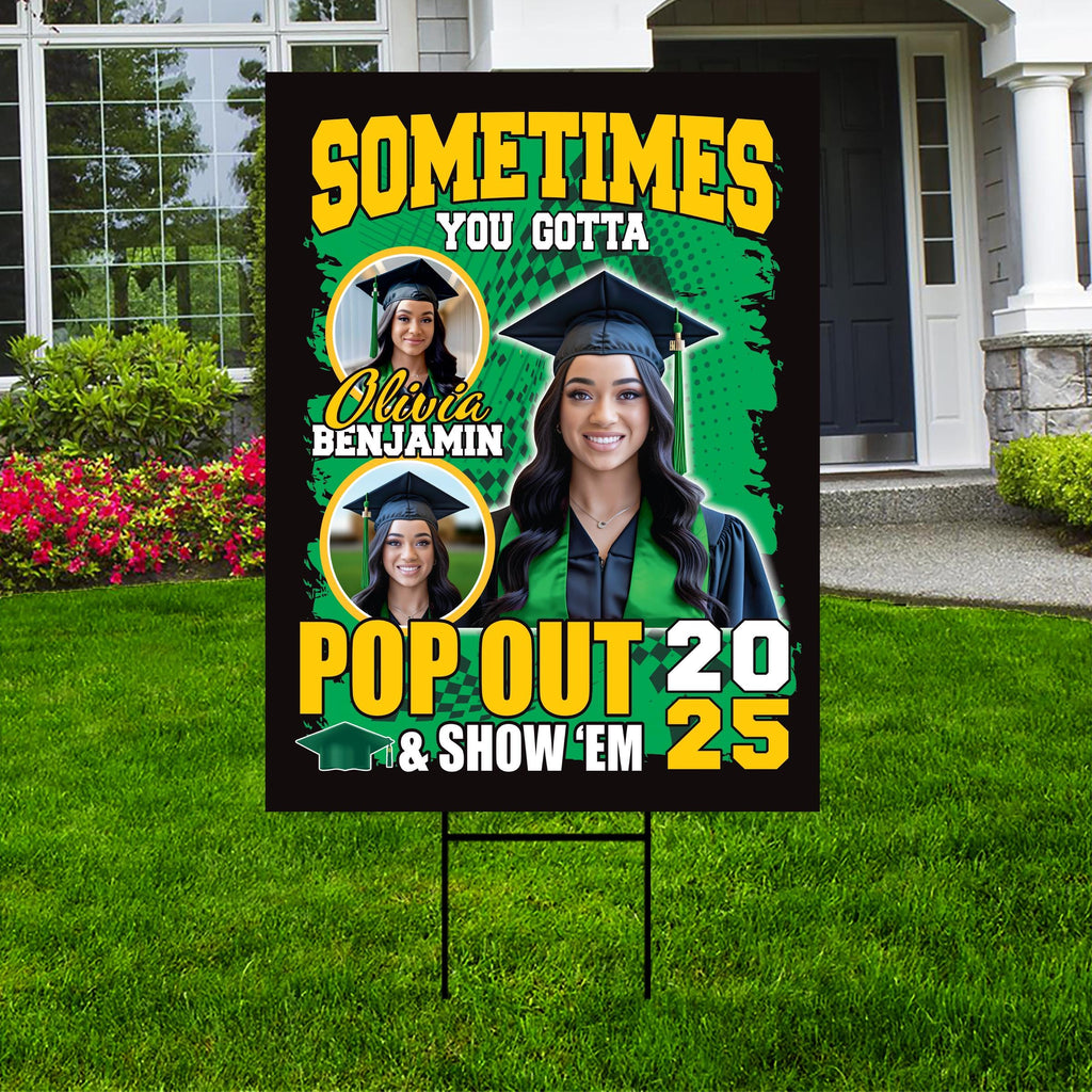 Personalized Graduation Yard Sign 2025 with Photo - Pop Out and Show Em, Class of 2025, Custom Graduation 2025 Yard Sign with Metal H-Stake
