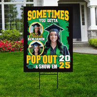 Personalized Graduation Yard Sign 2025 with Photo - Pop Out and Show Em, Class of 2025, Custom Graduation 2025 Yard Sign with Metal H-Stake