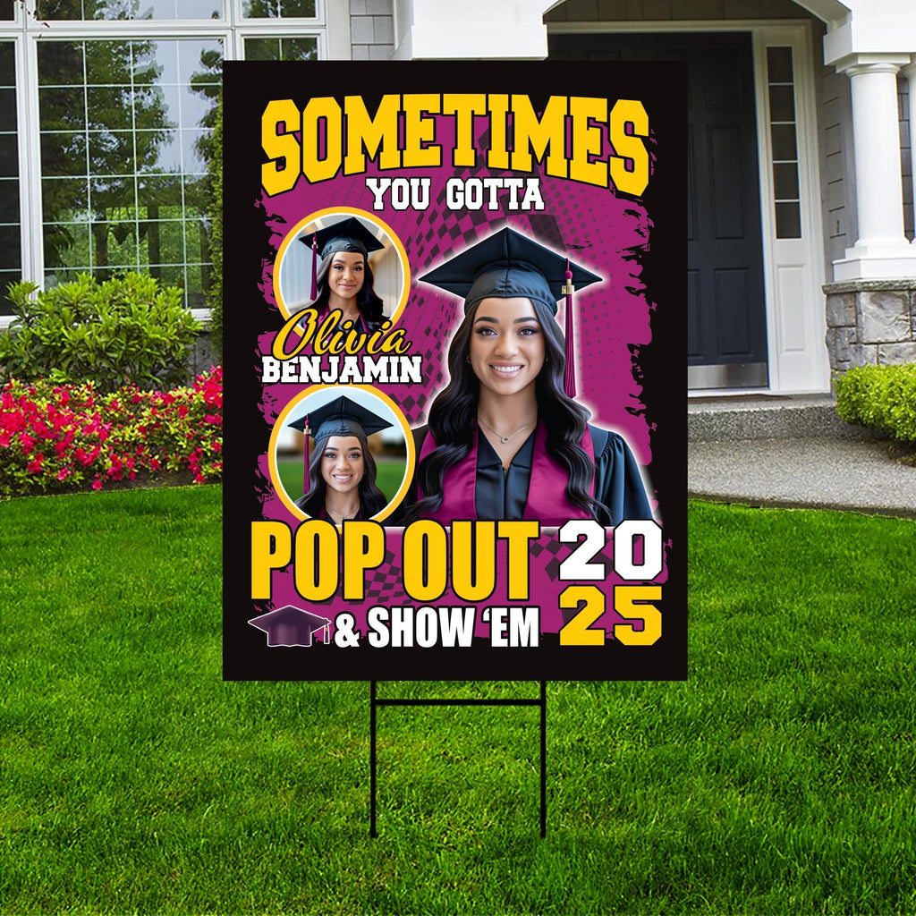 Personalized Graduation Yard Sign 2025 with Photo - Pop Out and Show Em, Class of 2025, Custom Graduation 2025 Yard Sign with Metal H-Stake