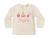 Personalized Girls Summer Onesie, Baby Bodysuit, Baby Shirt, Toddler Sweatshirt - Sandcastle Name Outfit, Custom Personalized Girl Gift