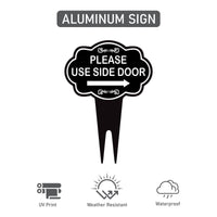 Please Use Side Door Yard Sign 10” x 14” - Rust-free Aluminum. Please Use Front Door Sign for Lawn, Yard Sign with Integrated Stake