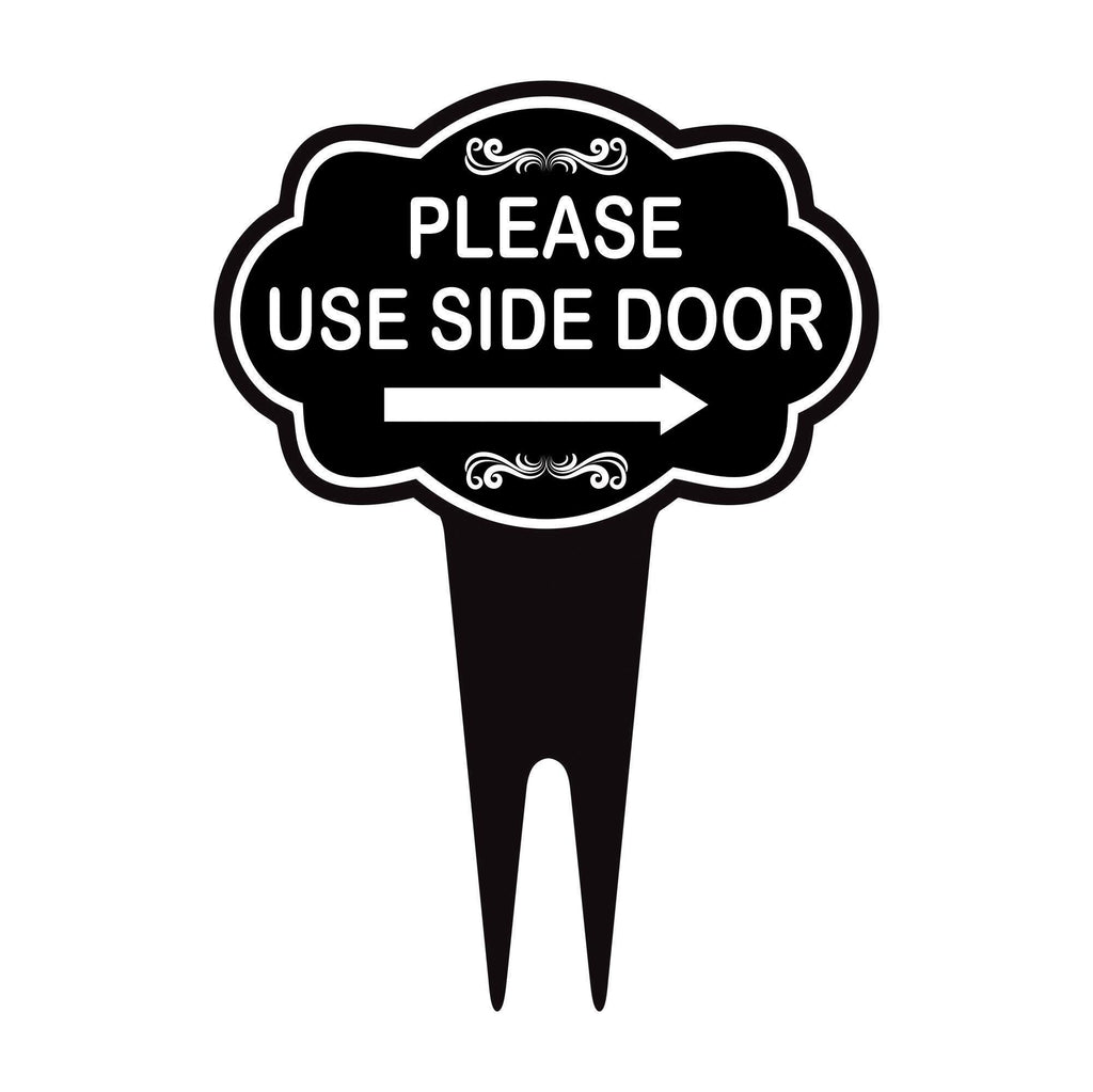 Please Use Side Door Yard Sign 10” x 14” - Rust-free Aluminum. Please Use Front Door Sign for Lawn, Yard Sign with Integrated Stake