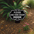 Please Use Side Door Yard Sign 10” x 14” - Rust-free Aluminum. Please Use Front Door Sign for Lawn, Yard Sign with Integrated Stake