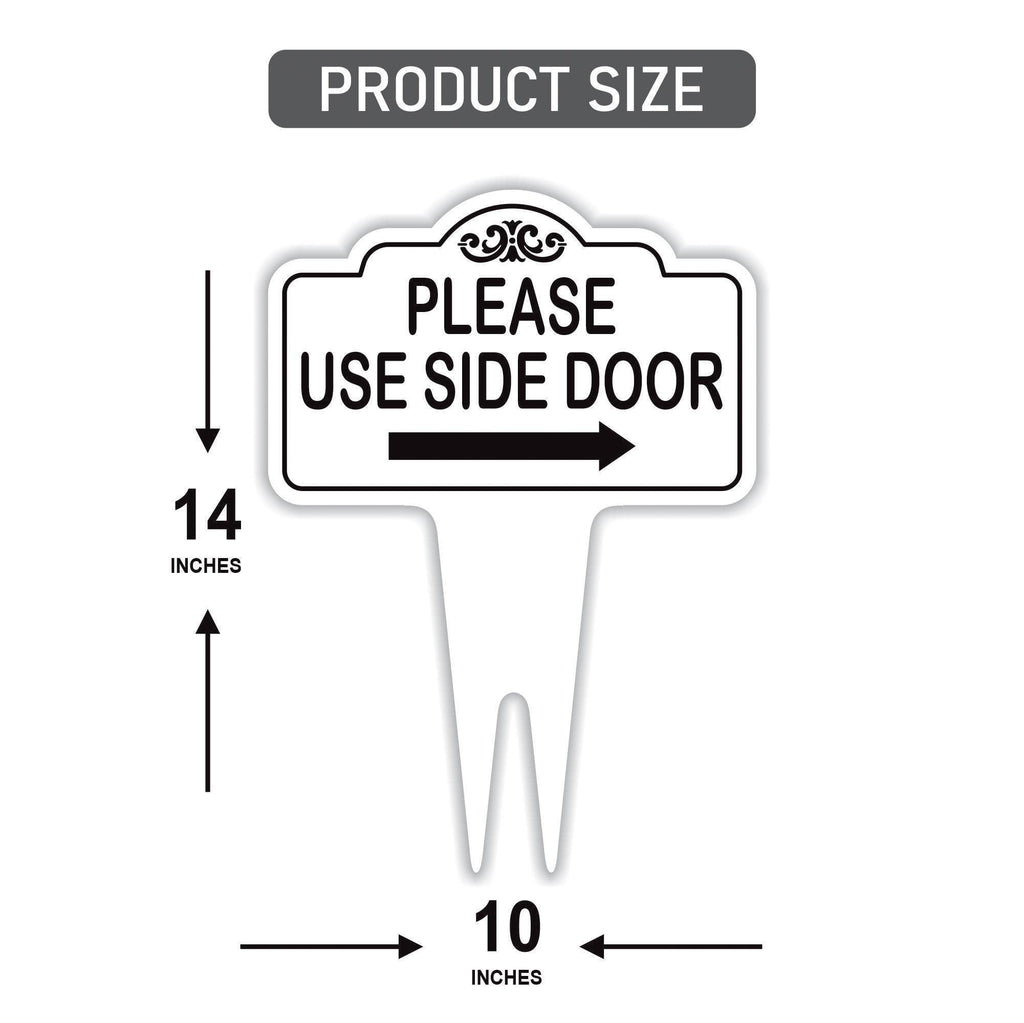 Please Use Side Door Yard Sign 10” x 14” - Rust-free Aluminum. Please Use Front Door Sign for Lawn, Yard Sign with Integrated Stake