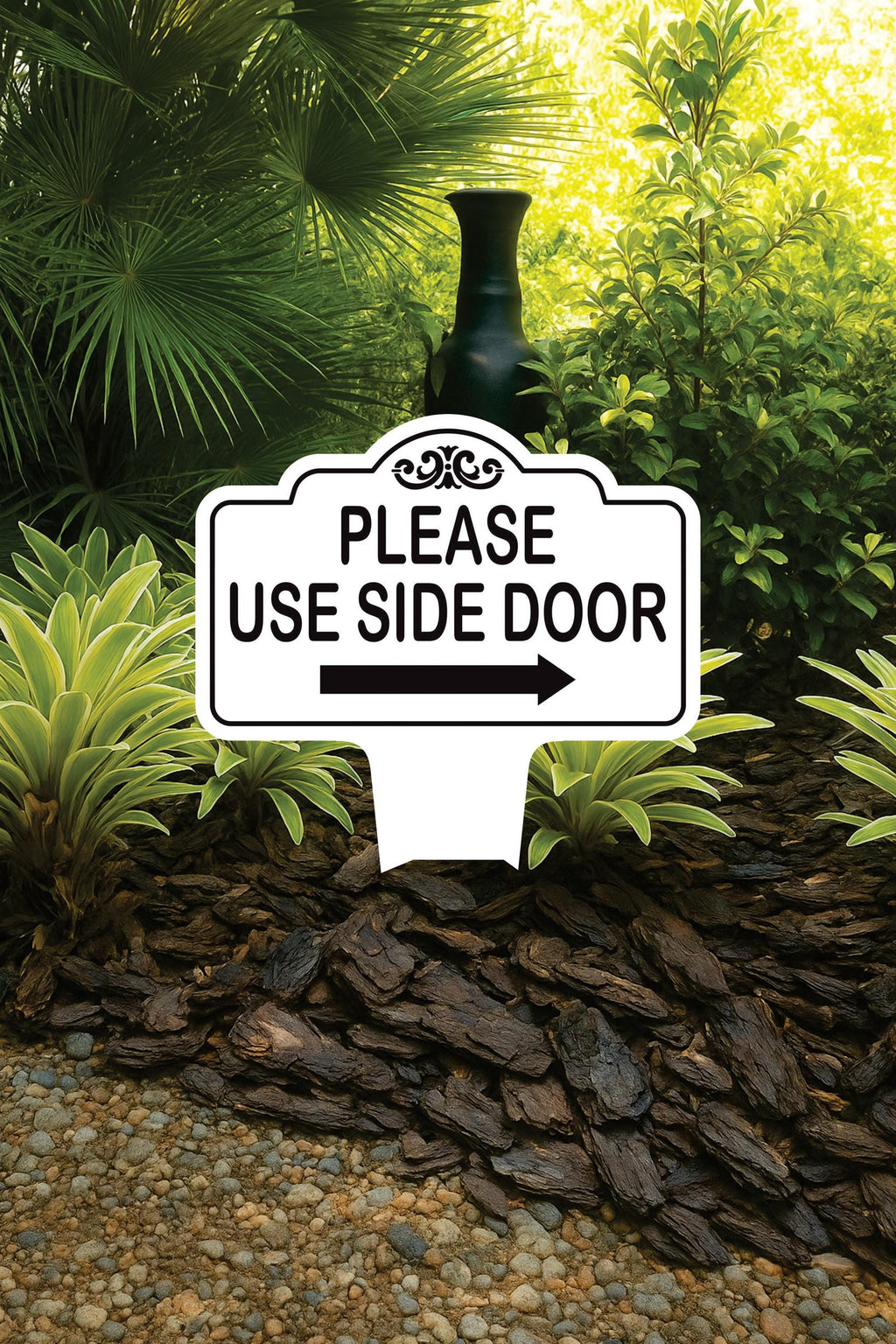 Please Use Side Door Yard Sign 10” x 14” - Rust-free Aluminum. Please Use Front Door Sign for Lawn, Yard Sign with Integrated Stake