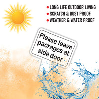 Please Leave Packages at Side Door Yard Sign 10” x 14” - Rust-free Aluminum. Package Delivery Outdoor Sign, Yard Sign with Integrated Stake