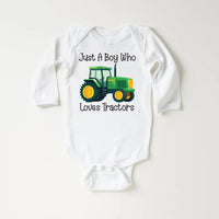 Just a Boy Who Loves Tractors Onesie, Baby Bodysuit, Baby Shirt, Toddler Sweatshirt - Trendy Farm Outfit, Tractor Boys Country Baby Gift