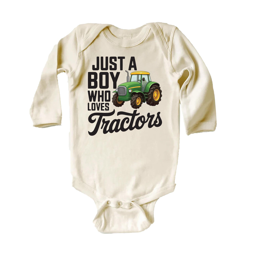 Just a Boy Who Loves Tractors Onesie, Baby Bodysuit, Baby Shirt, Toddler Sweatshirt - Trendy Farm Outfit, Tractor Boys Country Baby Gift