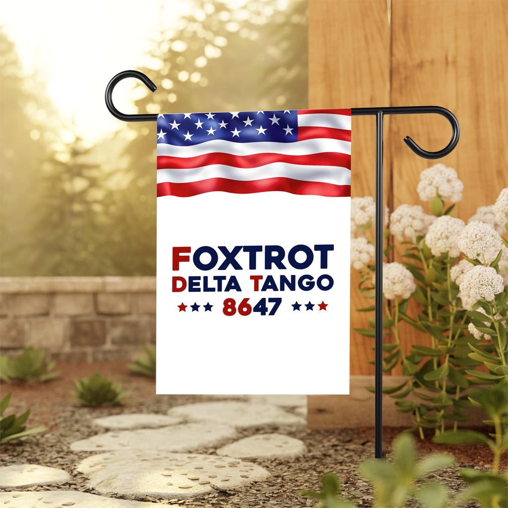 Foxtrot Delta Tango 8647 Garden Flag, 12x18 Inch Double Sided, Resist Hate Flag, Anti-Trump, Funny Anti-Trump Anti-Elon Flag, Political Flag