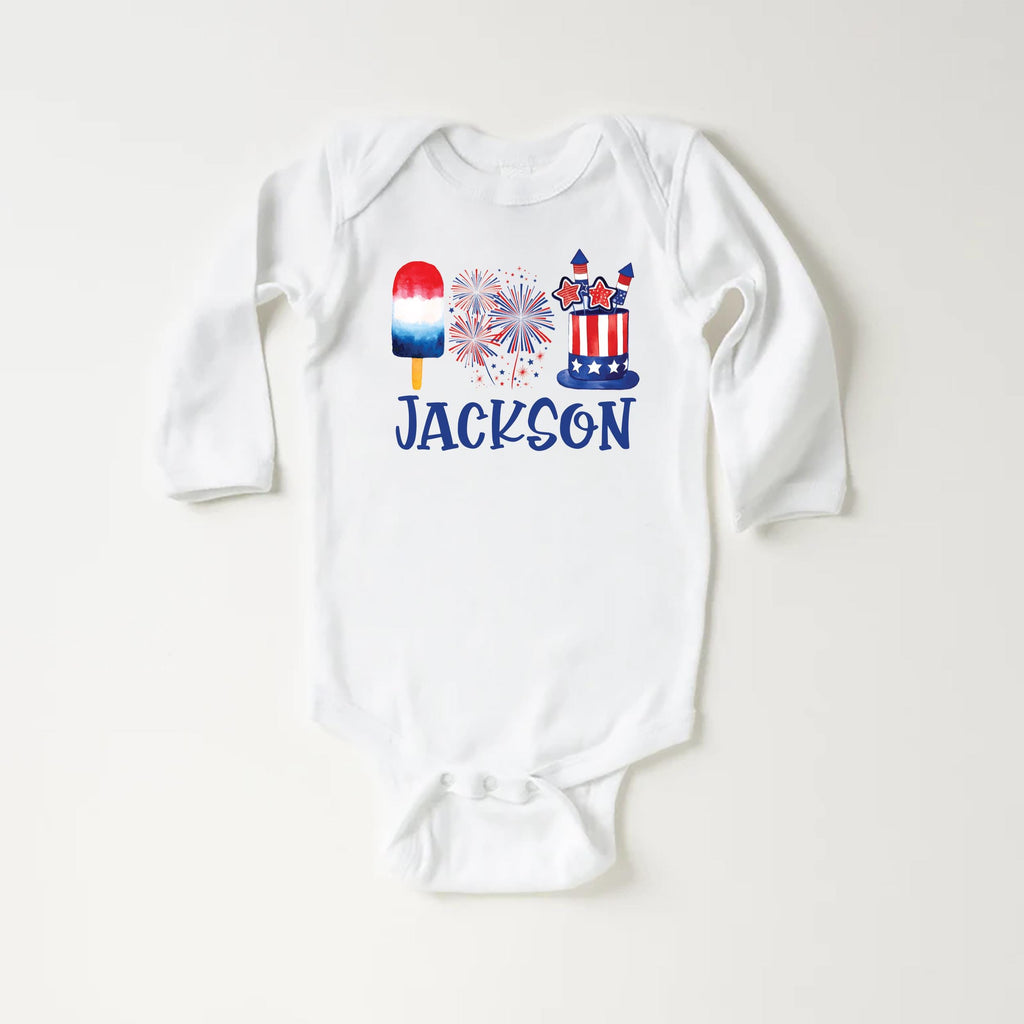 Personalized Fourth of July Onesie, Baby Bodysuit, Baby Shirt, Toddler Sweatshirt - Custom Patriotic Popsicle Outfit, 4th of July Baby Gift