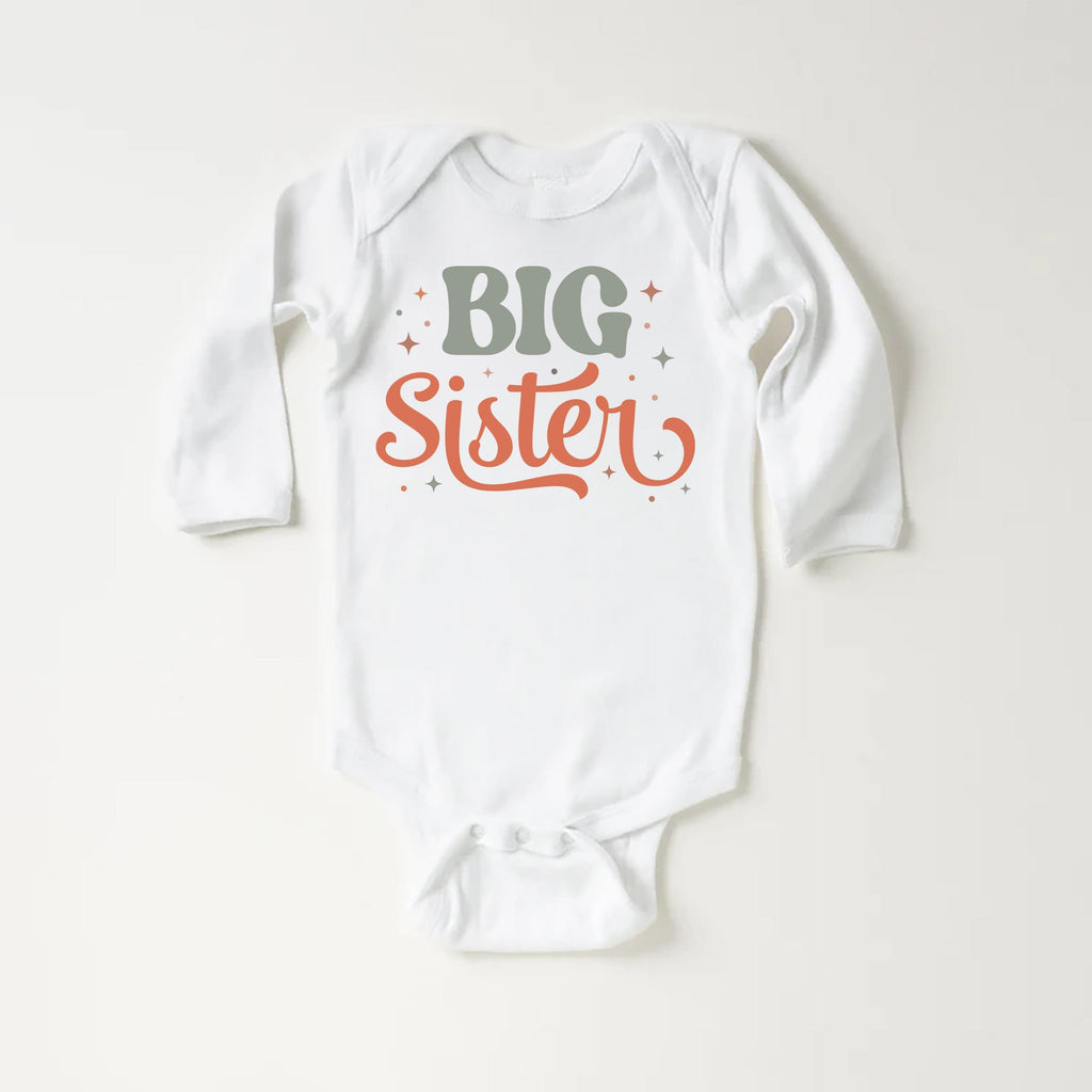 Retro Big Sister Onesie, Baby Bodysuit, Baby Shirt, Toddler Sweatshirt, Rainbow Sibling Outfit, Big Sister Gift, Colorful Family Clothes