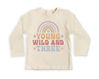 Young Wild & Three Onesie, Baby Bodysuit, Baby Shirt, Toddler Sweatshirt - Girls Retro Rainbow Birthday Outfit, Cute 3rd Birthday Gift